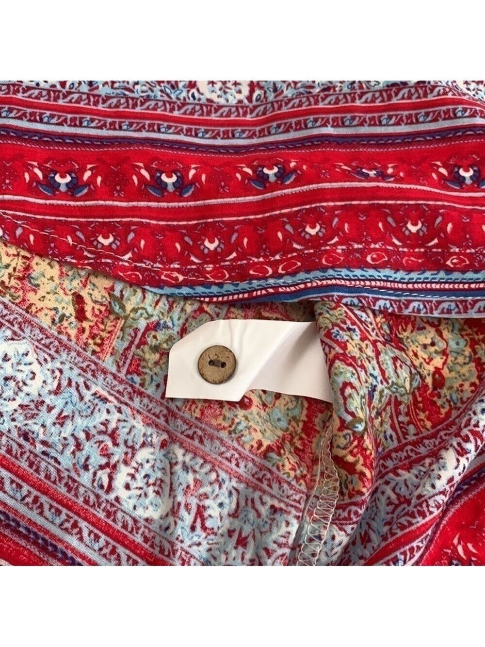 JENNIFER TAYLOR multicolor boho print lace yoke festival sleeveless tie neck top - Picture 10 of 10